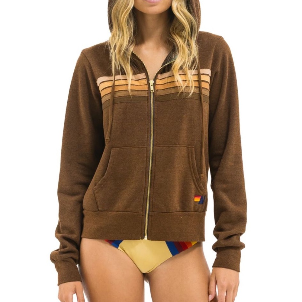 Aviator Nation Brown Hoodie with Stripes